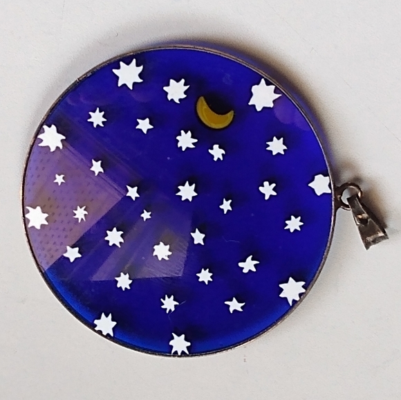 Antica Murrina Venezia Italian Murano Glass Blue Sky Stars Moon 2 Inch Pendant - Picture 5 of 8